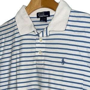 Polo Ralph Lauren Boys M 12 14 Light Blue White Striped Short Sleeve Polo Shirt
